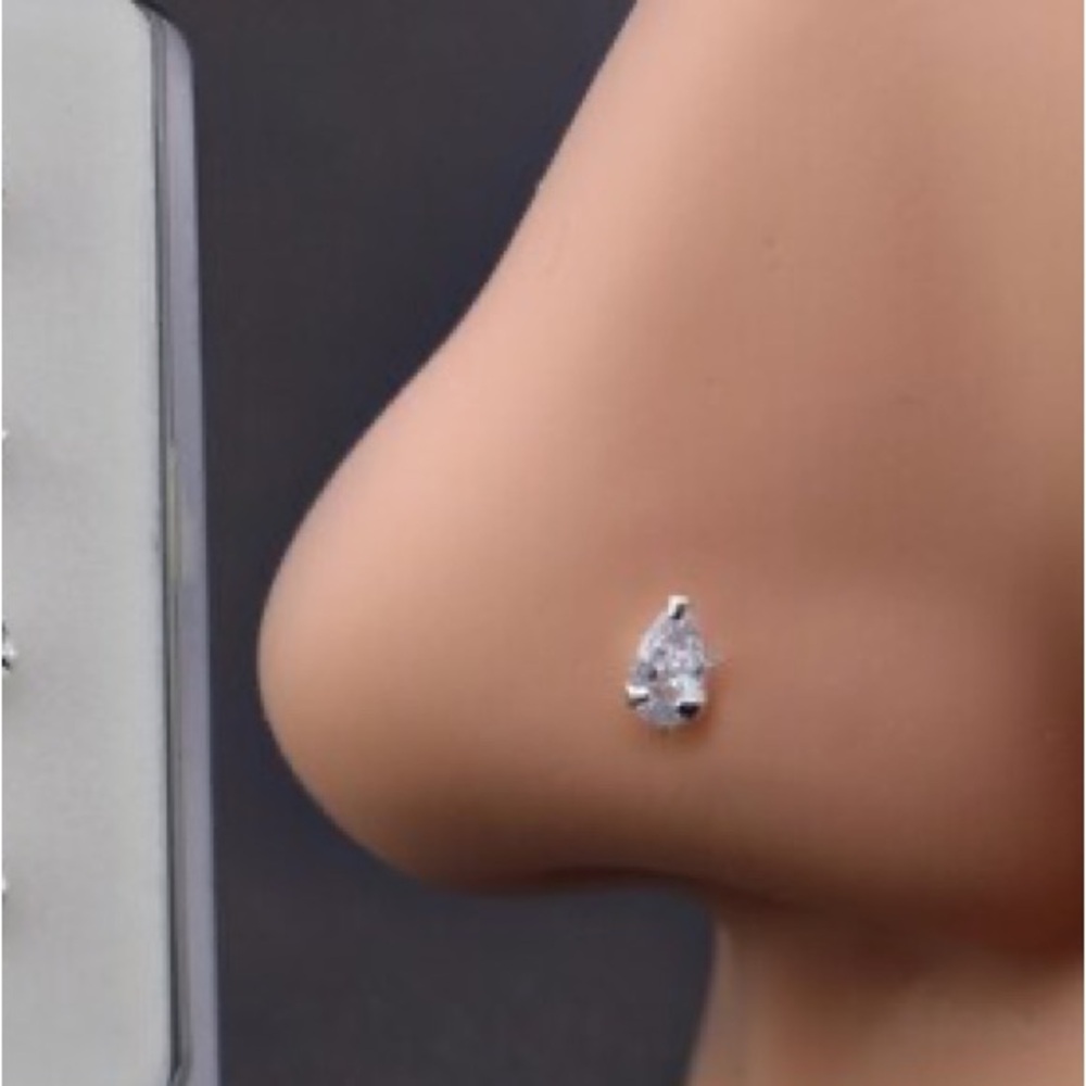 925 sterling silver CZ TEARDROP straight nose pin stud 22g gauge ball end